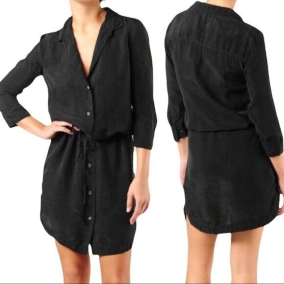 JAMES PERSE Black Minimal Drawstring Shirtdress Short Size 2 - MEDIUM - Picture 1 of 10